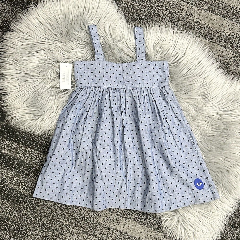 Smiling‎ Button Girls Denim Black Dots Swing Dress Size 7 ($64)